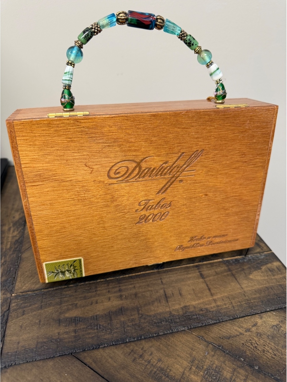 Davidoff Tubos 2000 Wooden Cigar Box with Decorative Beaded Handle
